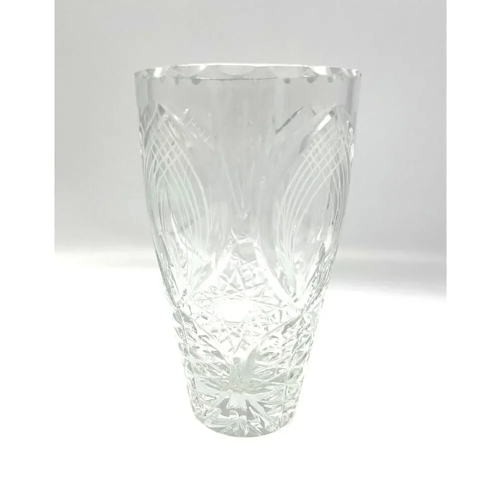 Vintage Crystal Heavy Thick Cut Glass Flower Vase 7.5